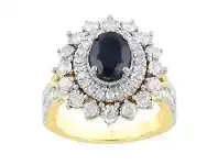 Bevilles Jewellery Flower Sapphire Ring with 1.00ct of Diamonds in 9ct Yellow Gold - Q offer