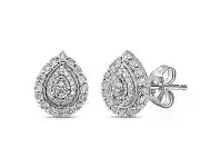 Bevilles Jewellery Brilliant Miracle Pear Halo Earrings with 1/5ct of Diamonds in Sterling Silver offer
