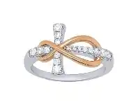 Bevilles Jewellery Sterling Silver Cubic Zirconia Cross and Rose Gold Tone Infinity Ring - Q offer