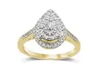 Bevilles Jewellery Martina Brilliant Pear Halo Ring with 1/4ct of Diamonds in 9ct Yellow Gold - Q offer