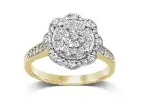 Bevilles Jewellery Martina Solitaire Look Halo Ring with 1/2ct of Diamonds in 9ct Yellow Gold - Q offer