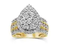 Bevilles Jewellery Pear Halo Ring with 1.00ct of Diamonds in 9ct Yellow Gold - Q offer