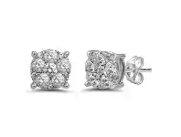 Bevilles Jewellery Brilliant Surround Stud Earrings with 0.60ct of Diamonds in 9ct White Gold offer
