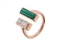 Bevilles Jewellery Bronzallure Cubic Zirconia and Carré Stone Ring - IT 16 / FR 56 / Malachite + White Cubic Zircon offer