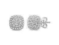Bevilles Jewellery Soft Square Look Halo Stud Earrings with 1/2ct of Diamonds in Sterling Silver offer