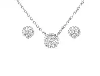 Bevilles Jewellery Halo Cubic Zirconia Earring and Necklace Set in Sterling Silver offer