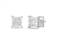 Bevilles Jewellery Tia Princess Cut Miracle Halo Earrings with 0.30ct of Diamonds in 9ct White Gold offer