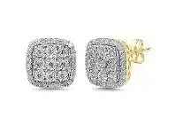 Bevilles Jewellery Miracle Halo Square Stud Earrings with 3/4ct of Diamonds in 9ct Yellow Gold offer