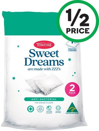 Woolworths Tontine Sweet Dreams Anti-Bacterial Pillow Pk 2 offer