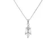 Bevilles Jewellery Sterling Silver Leaf Shape Necklace with Cubic Zirconia offer