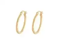 Bevilles Jewellery 9ct Yellow Gold Etched Hoop Earrings 25mm offer
