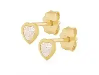 Bevilles Jewellery 9ct Yellow Gold Silver Infused Heart Stud Earrings with Cubic Zircona offer