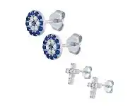 Bevilles Jewellery Sterling Silver Cross and Evil Eye Stud Earrings Set offer
