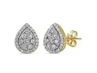 Bevilles Jewellery Miracle Pear Shape Halo Earrings with 3/4ct of Diamonds in 9ct Yellow Gold offer