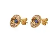 Bevilles Jewellery 9ct Yellow Gold Silver Infused Evil Eye Stud Earrings with Cubic Zirconia offer