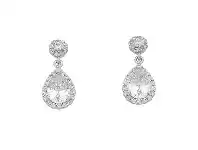 Bevilles Jewellery Pear Halo Drop Earrings in Sterling Silver offer