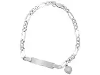ID Bracelet with Heart Charm in 9ct White Gold Silver Infused