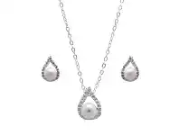 Bevilles Jewellery Synthetic White Pearl Necklace and Earrings Set in Sterling Silver offer