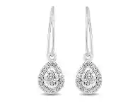 Bevilles Jewellery Brilliant Miracle Pear Halo Drop Earrings with 0.15ct of Diamonds in Sterling Silver offer