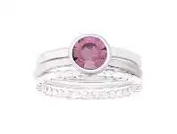 Bevilles Jewellery Sterling Silver 3 Band Ring with Pink Cubic Zirconia - M offer