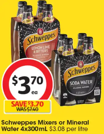 Coles Schweppes Mixers or Mineral Water 4x300mL offer