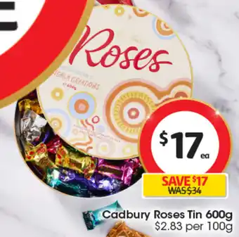 Coles Cadbury Roses Tin 600g offer