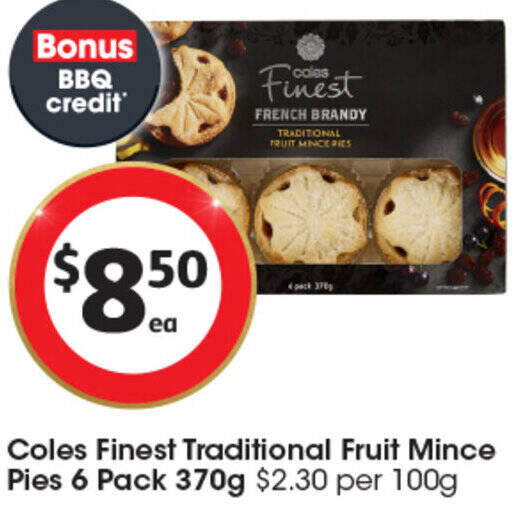 Coles Finest Traditional Fruit Mince Pies 6 Pack 370g offer at Coles