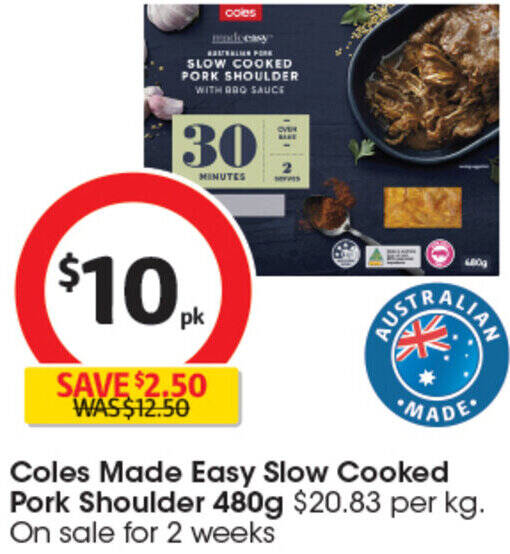 Coles Made Easy Slow Cooked Pork Shoulder 480g offer at Coles