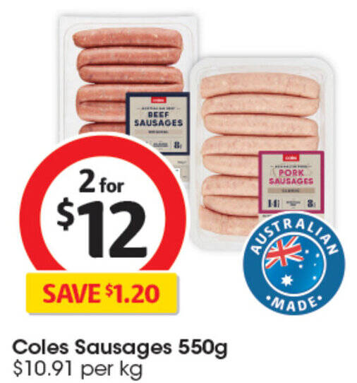 Coles Sausages 550g offer at Coles