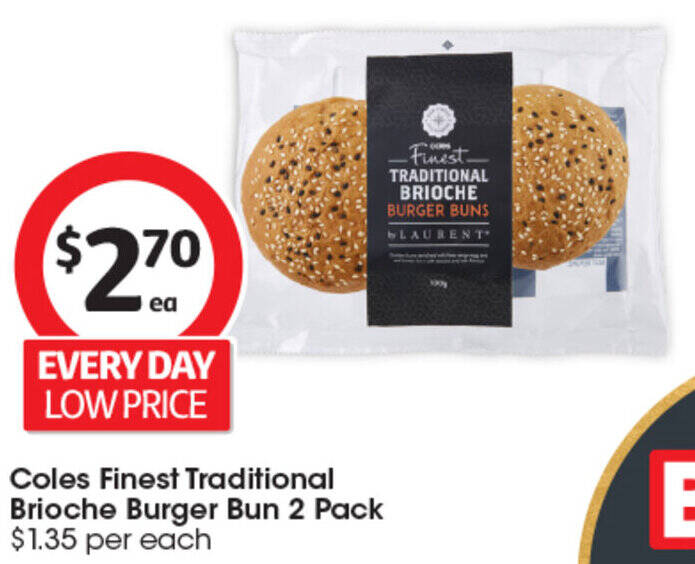 Coles Finest Traditional Brioche Burger Bun 2 Pack offer at Coles