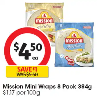 Coles Mission Mini Wraps 8 Pack 384g offer