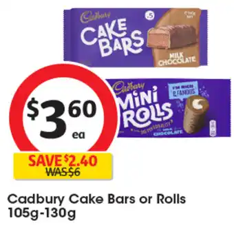 Coles Cadbury Cake Bars or Rolls 105g-130g offer