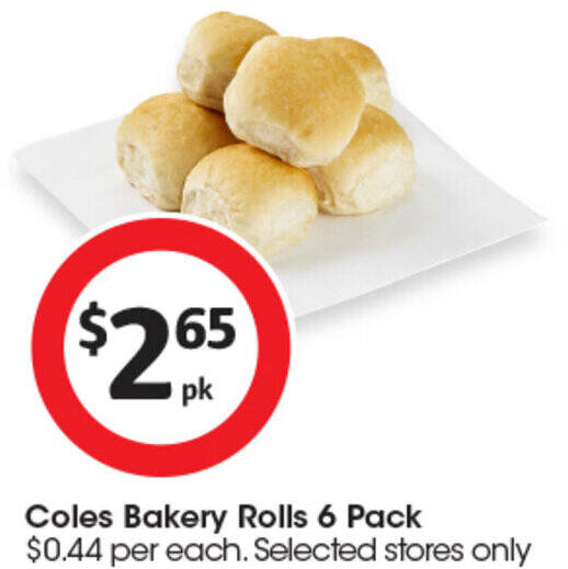 Coles Bakery Rolls 6 Pack offer at Coles