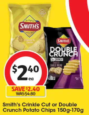 Coles Smith's Crinkle Cut or Double Crunch Potato Chips 150g-170g offer
