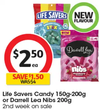 Coles Life Savers Candy 150g-200g or Darrell Lea Nibs 200g offer