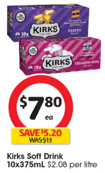 Coles Kirks Soft Drink 10x375mL offer
