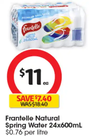 Coles Frantelle Natural Spring Water 24x600mL offer