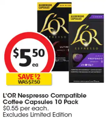 Coles L'OR Nespresso Compatible Coffee Capsules 10 Pack offer