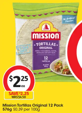 Coles Mission Tortillas Original 12 Pack 576g offer
