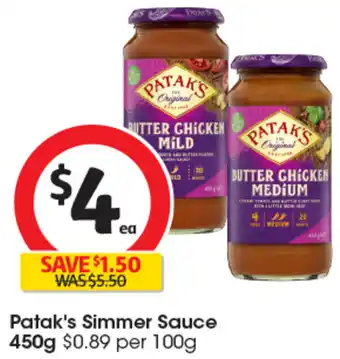 Coles Patak's Simmer Sauce 450g offer