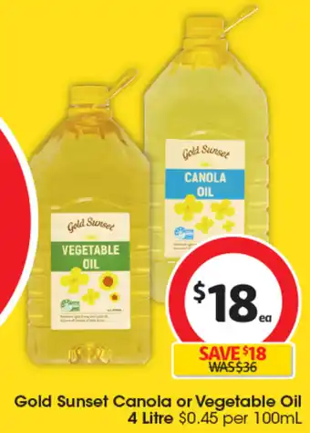 Coles Gold Sunset Canola or Vegetable Oil 4 Litre offer