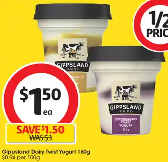 Coles Gippsland Dairy Twist Yogurt 160g offer