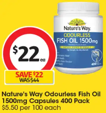 Coles Nature's Way Odourless Fish Oil 1500mg Capsules 400 Pack offer