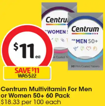 Coles Centrum Multivitamin For Men or Women 50+ 60 Pack offer