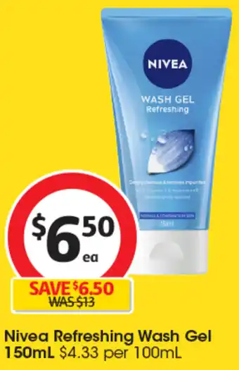 Coles Nivea Refreshing Wash Gel 150mL offer