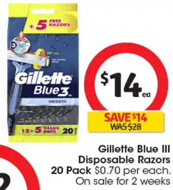 Coles Gillette Blue III Disposable Razors 20 Pack offer
