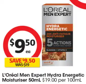 Coles L'Oréal Men Expert Hydra Energetic Moisturiser 50mL offer