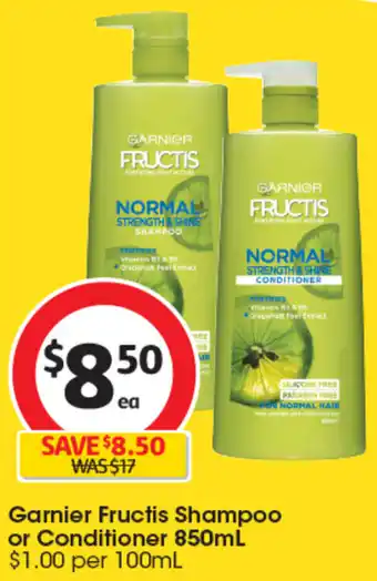 Garnier Fructis Shampoo or Conditioner 850mL