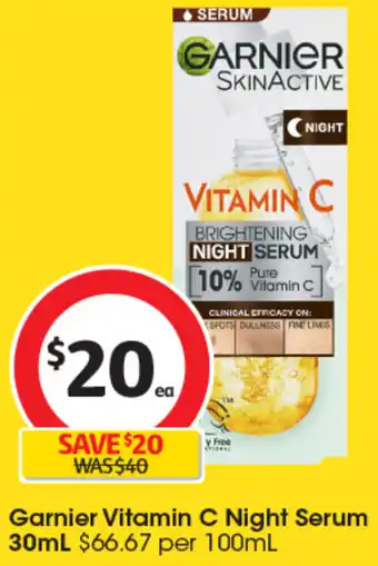 Coles Garnier Vitamin C Night Serum 30mL offer