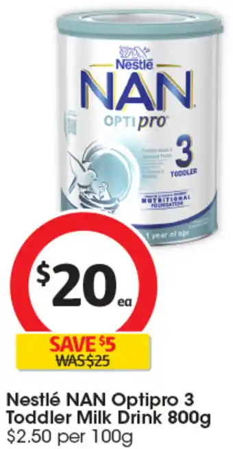 Coles Nestlé NAN Optipro 3 Toddler Milk Drink 800g offer
